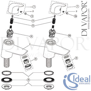 Ideal Standard Vectis Basin Pillar Tap Spare Parts - IDL DV 303